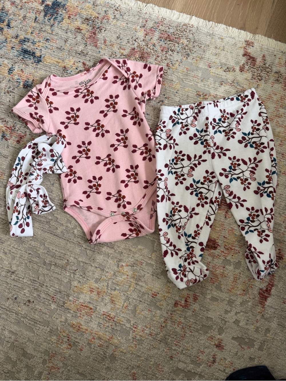 chick pea Pink and 3-piece Floral Baby Set with Headband